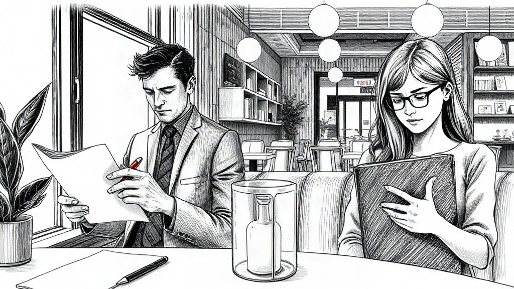 AIに転職相談を任せてよい場面と、任せると危うい場面の違いのイラスト