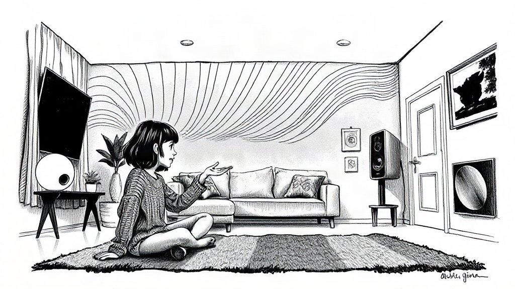 Siri AIとSoundGlowはあなたの部屋で何をするのかのイラスト